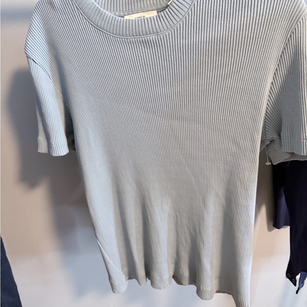 Vince Women's Ribbed Short Sleeve Tee - Light Blue